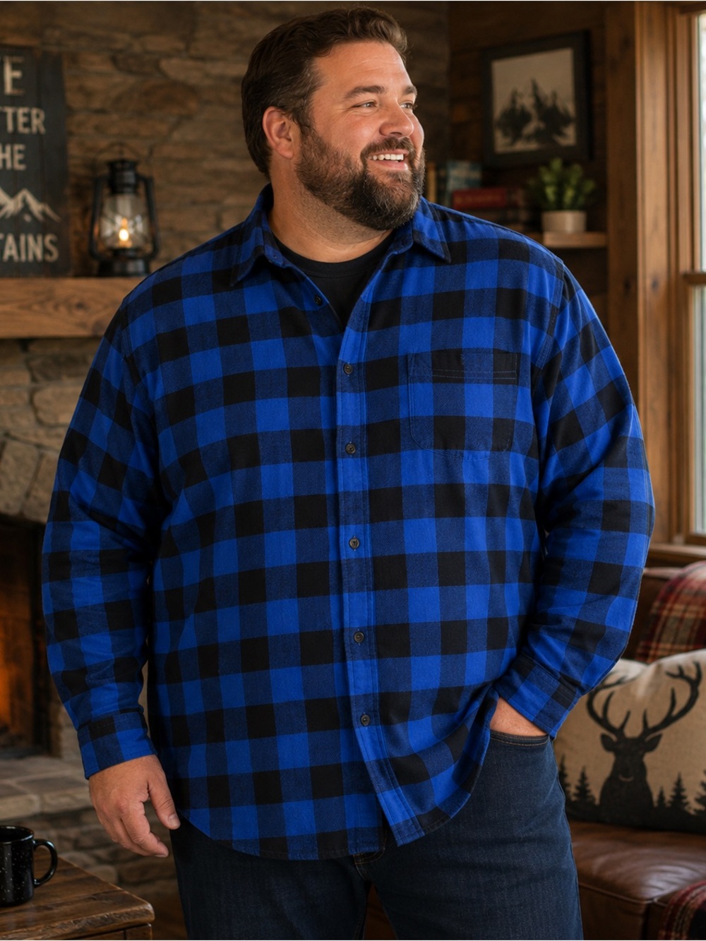 St. John’s Bay Blue Black Buffalo Plaid Flannel Shirt XXL 100% Cotton